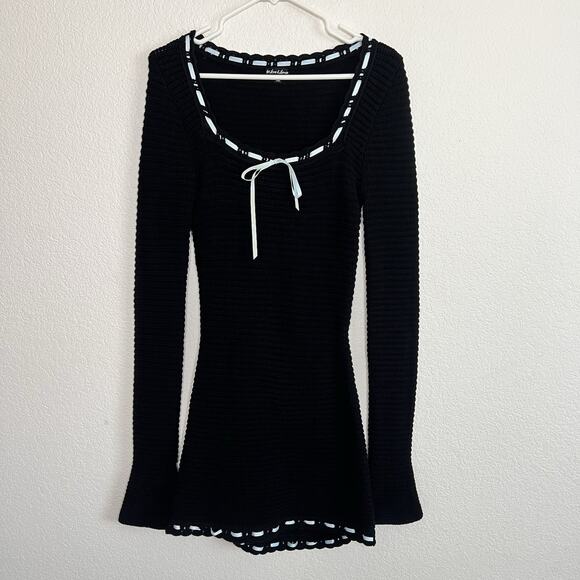 For Love And Lemons Olina Crochet Mini Dress Medium Black Y2K Gothic Fairy - Picture 5 of 12